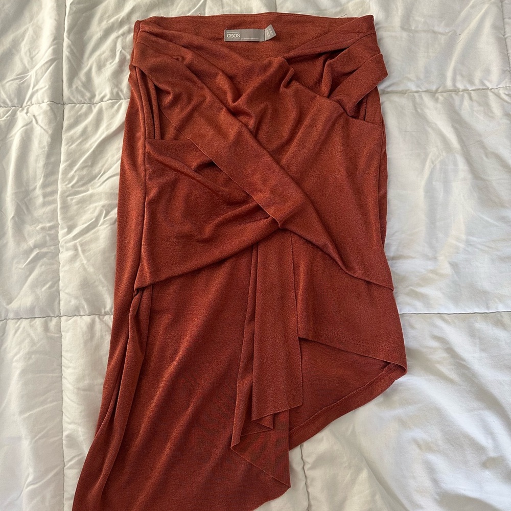 ASOS Orange Wrap Mini Skirt Asymmetrical Ruched